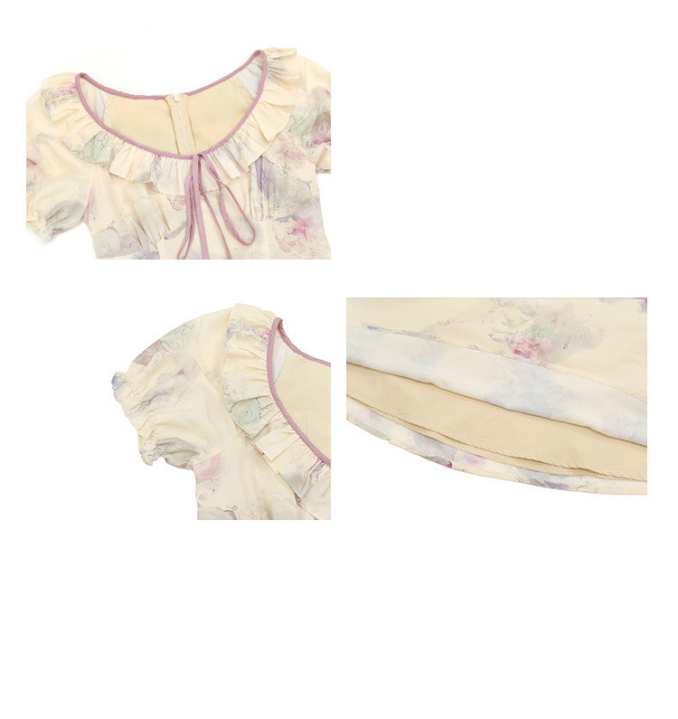 French Retro Printed Dress For Women