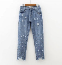 Beaded Ripped Denim Jeans