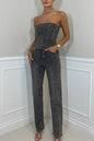 Off shoulder Shiny Vest Diamond Trousers Suit