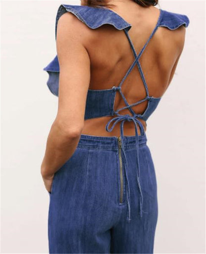Ladies Denim Halter Bodysuit
