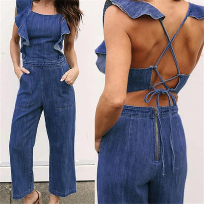 Ladies Denim Halter Bodysuit